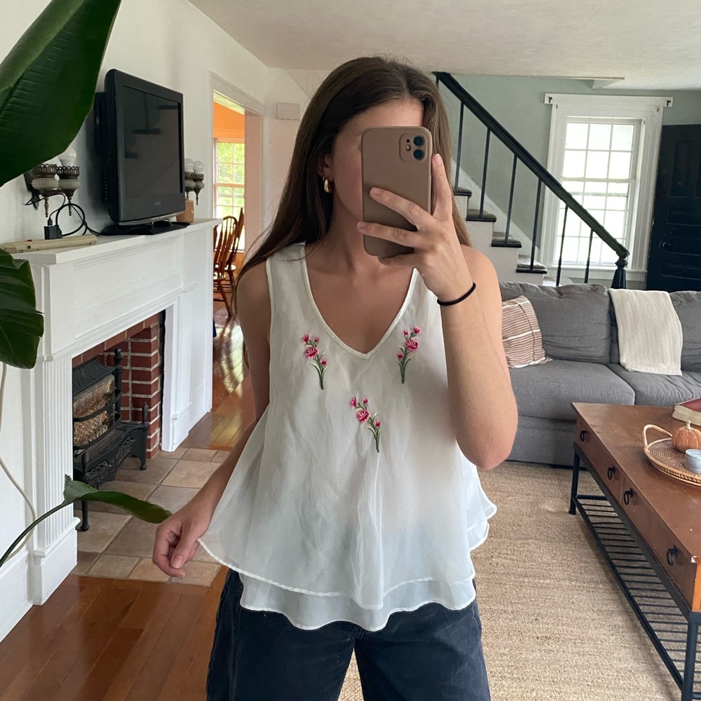 Vintage Victoria’s Secret Gold Label Sheer Floral Embroidered Top